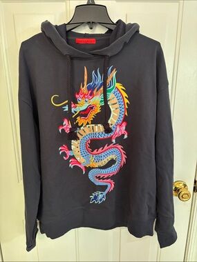 Max&Co Midnight Navy Asian Dragon Hoodie w/Embroidered & Puff Paint Details